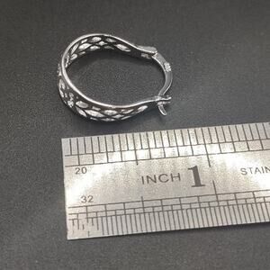 925 Silver Boho Ornate Lattice Hoop Dangle Earrings Lever Back Womens Gift